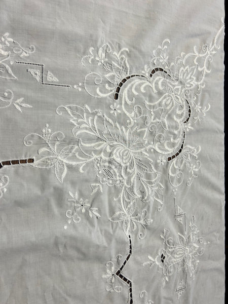 Vintage White Embroided Tablecloth
