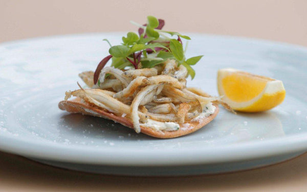 Irene’s West Coast Whitebait with Tarragon Cream Cheese and Salted Olive Oil Crackers