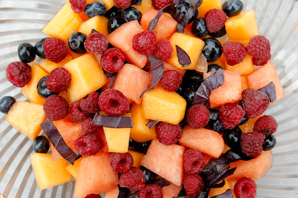 Melon, Blueberry and Raspberry Fruit Salad with Triple Sec and Opal Basil