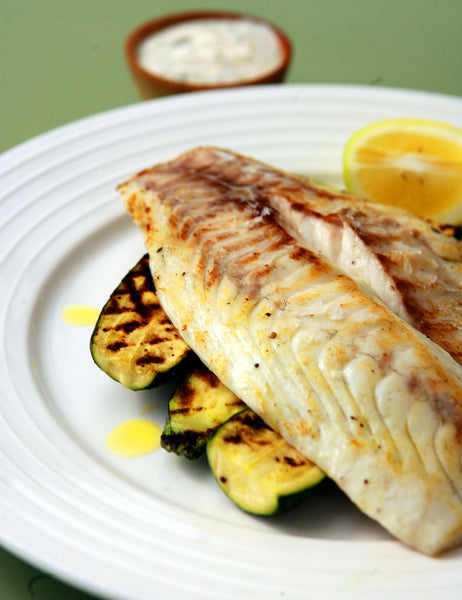 GRILLED SNAPPER AND ZUCCHINI WITH MINT RAITA
