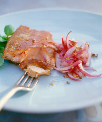 Honey & Lemon Marinated Hot Smoked Salmon Fillet with Red Onion Pickle