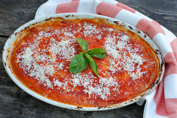 Potato Gratin with Peppers, Buffalo Mozzarella and Tomato Sauce