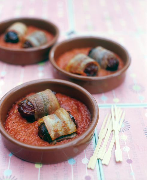 Chorizo-Stuffed Medjool Dates with Piquillo Pepper and Tomato Sauce