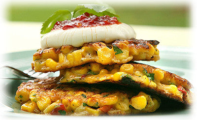 CORN HERB AND ROASTED RED PEPPER FRITTERS
