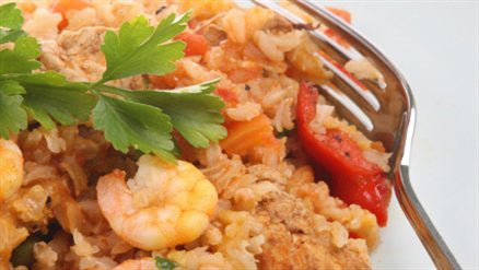 Oven Style Paella with Fish and Prawns