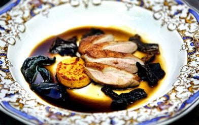 Roasted Duck Breast with Carrot Parsnip Cakes and French Forest Mushroom Sauce