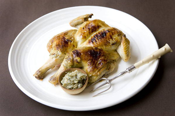 BARBECUED BUTTERFLIED CORN-FED CHICKEN WITH ROSEMARY AND LEMON