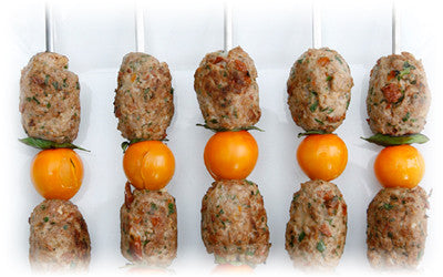 SKEWERED LAMB BALLS WITH BOCCONCINI CENTRES